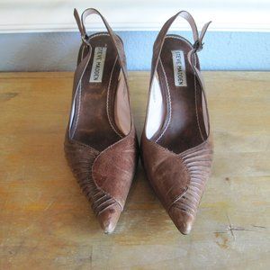 Leather Point Toe Sling Back Brown Heels  Size 7M